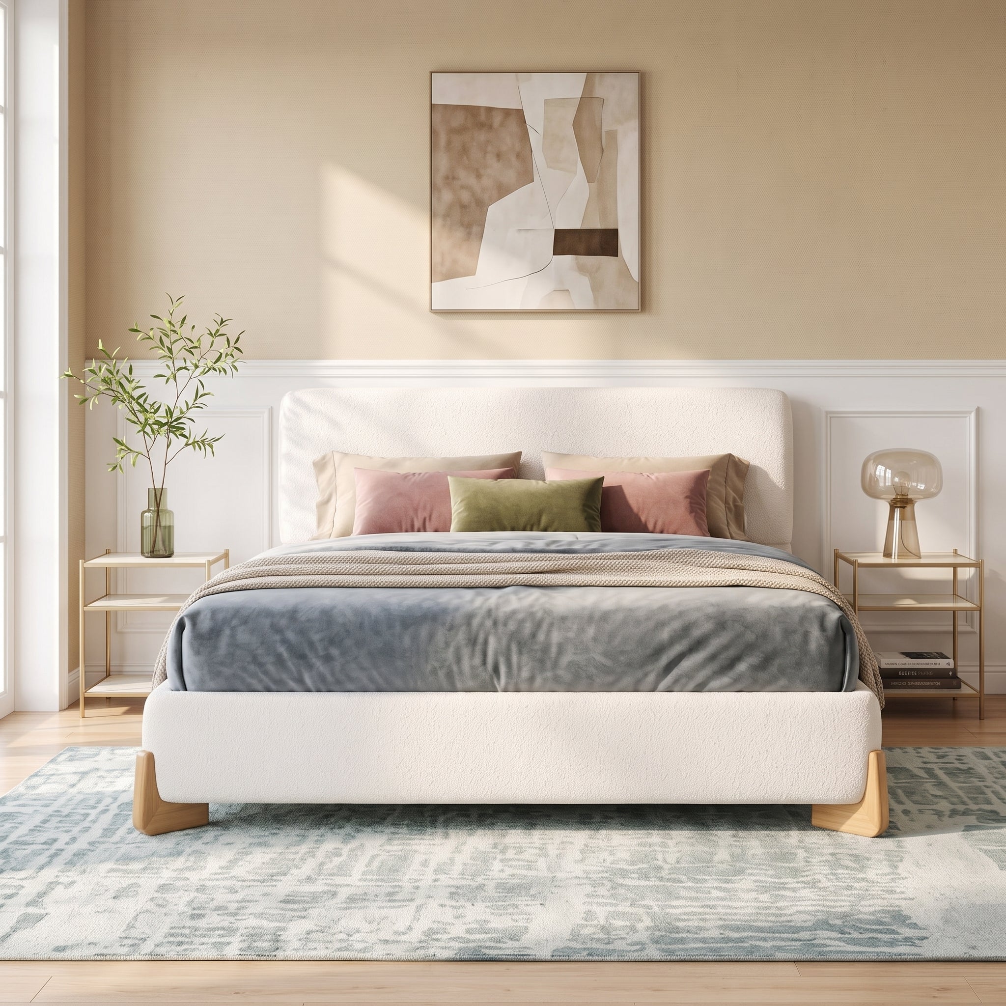 Elegant Boucle Upholstered Bed in Queen Size