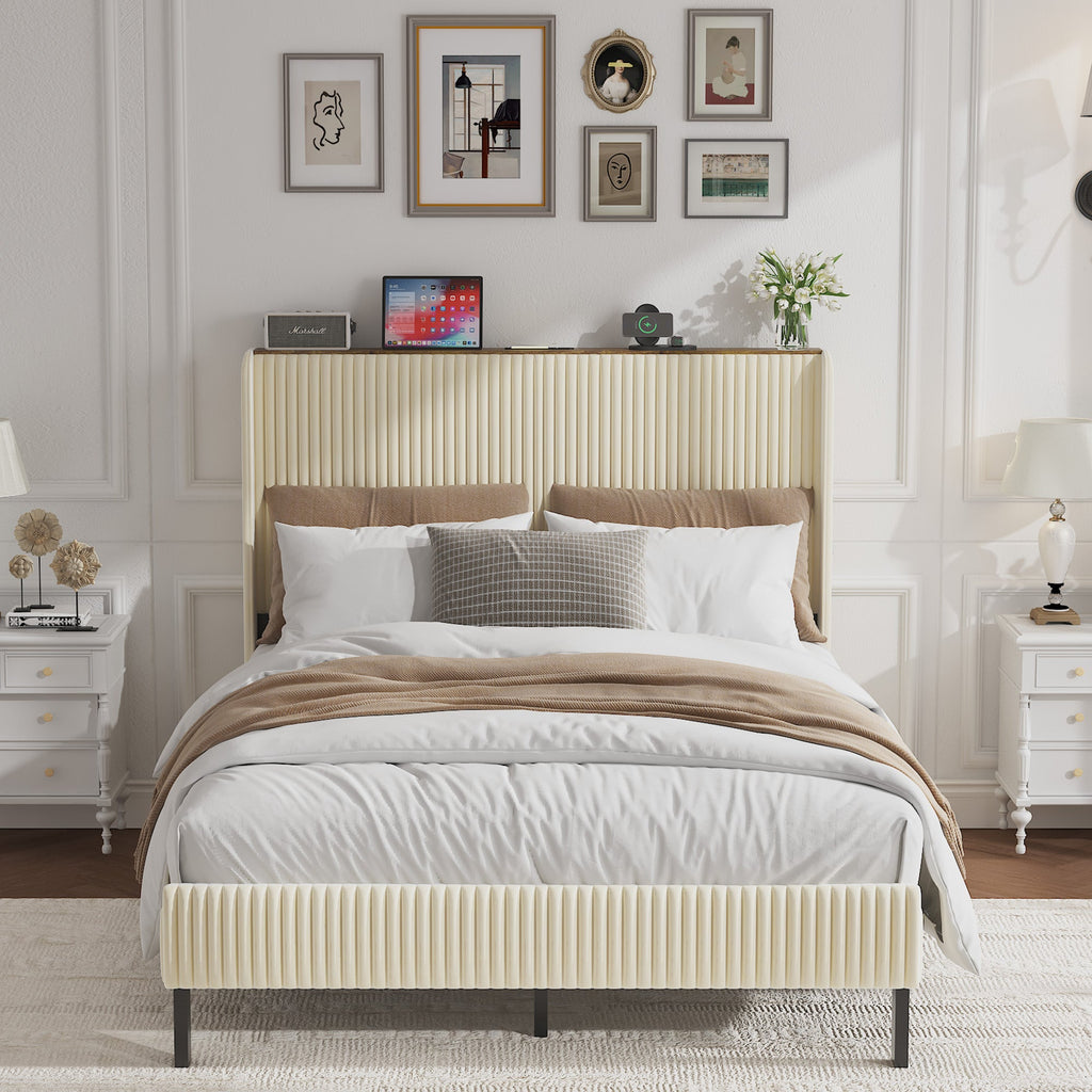 Full Size Platform Bed with Charging Station