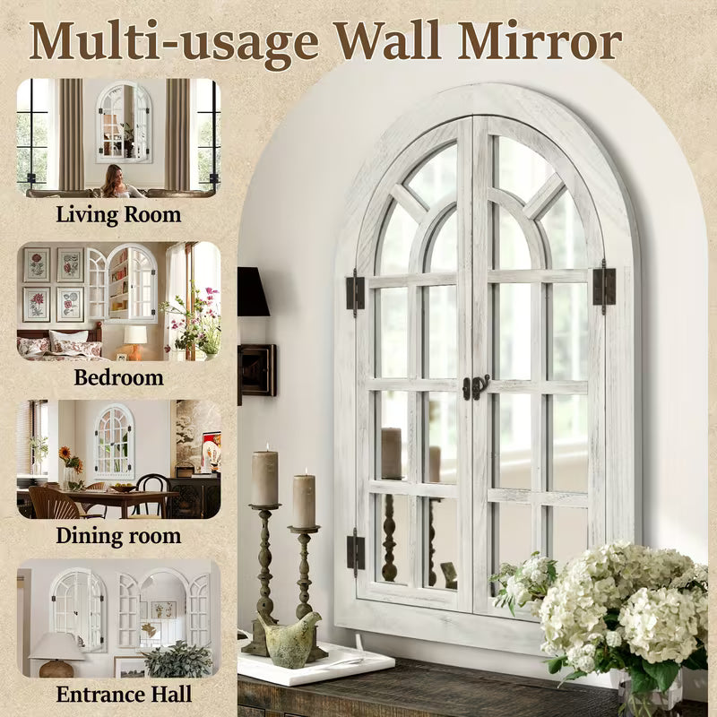 Arched Wood Frame Window Wall Mirror Farmhouse Decor