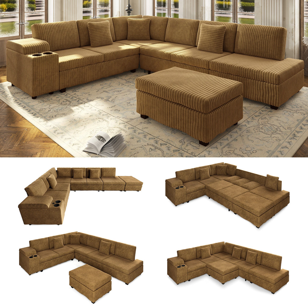 110.2" L-Shaped Sectional Sofa Set with Removable Ottoman