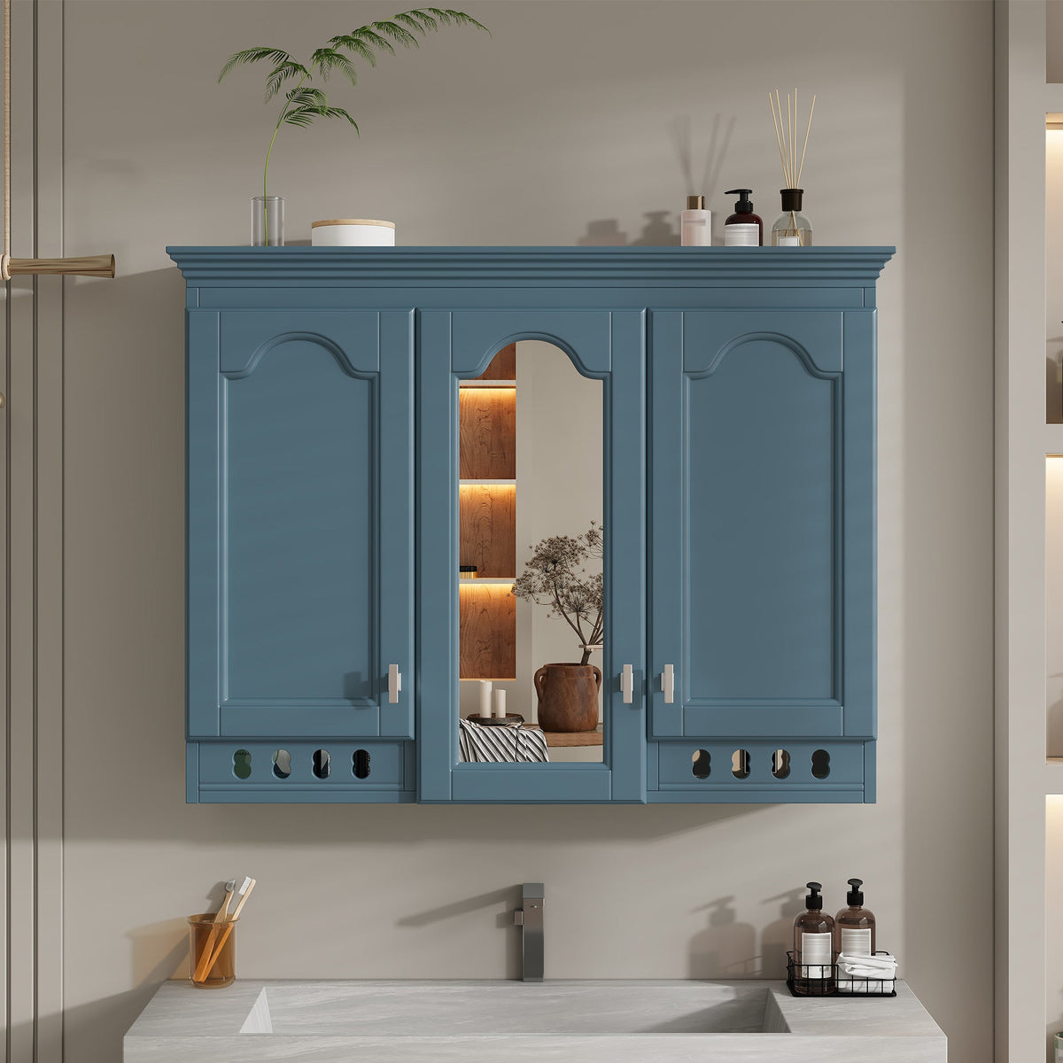 35 Inch Wall-Mount All-in-One Mirror Cabinet