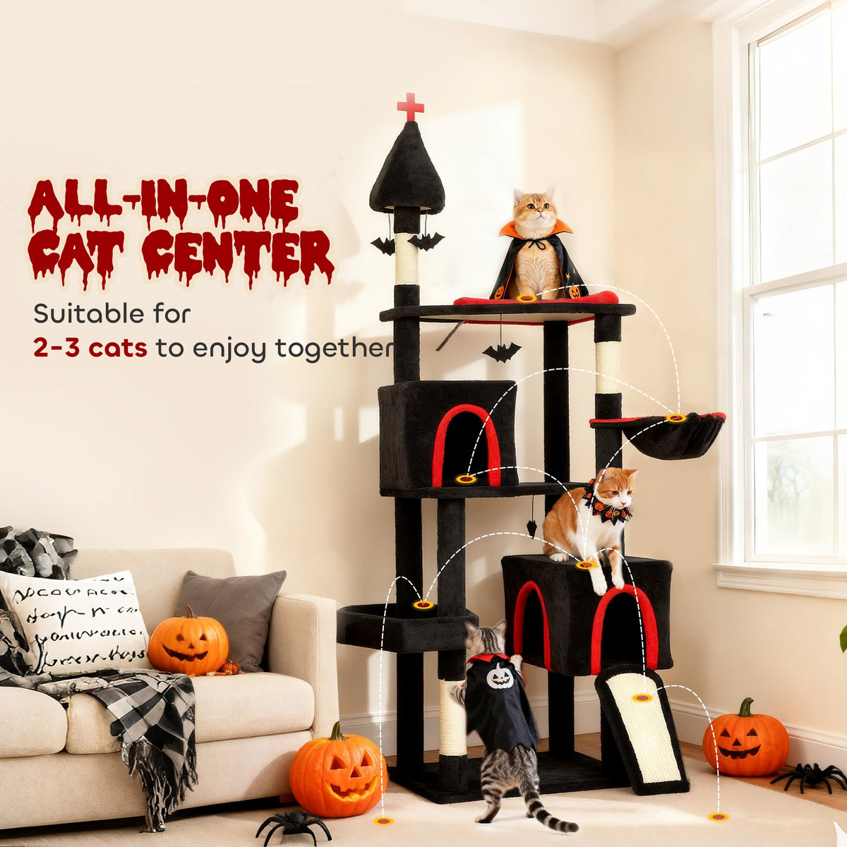 PawHut Gothic Cat Tree - 78" Extra Tall Cat Tower