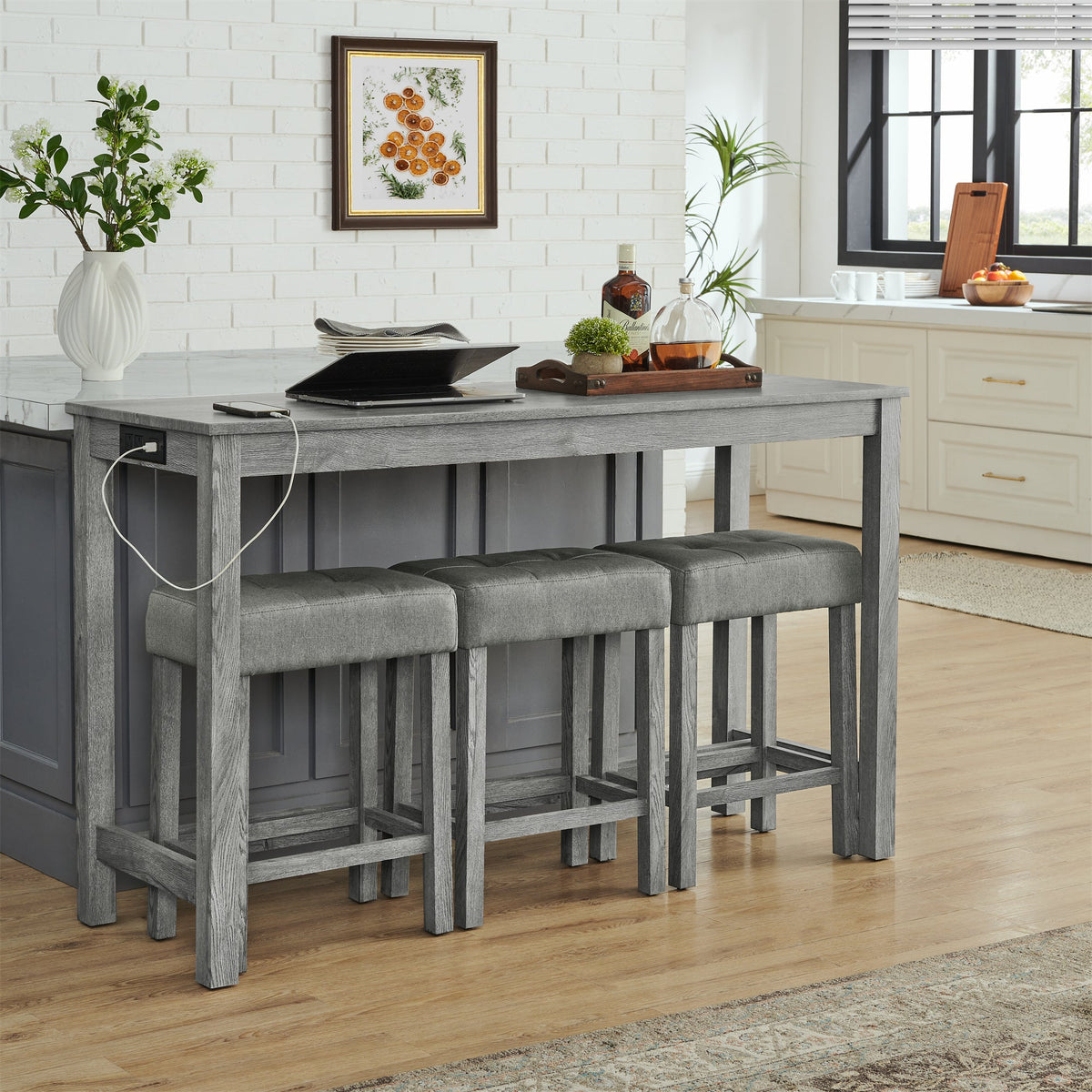 59 Inch Bar Table, Dining Table and Chair Set