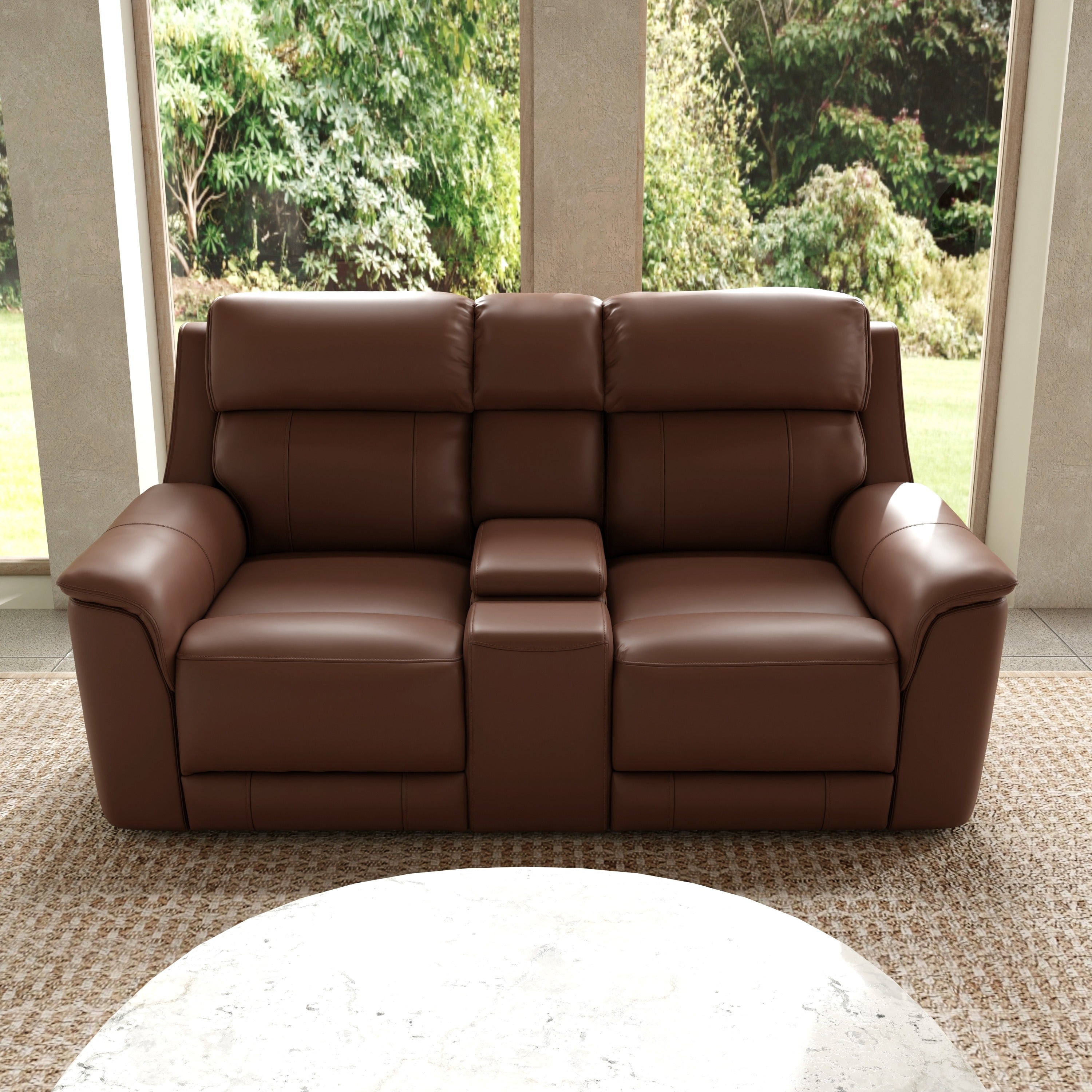 Oslo Dual Power Reclining Love Seat with Console in Pecan