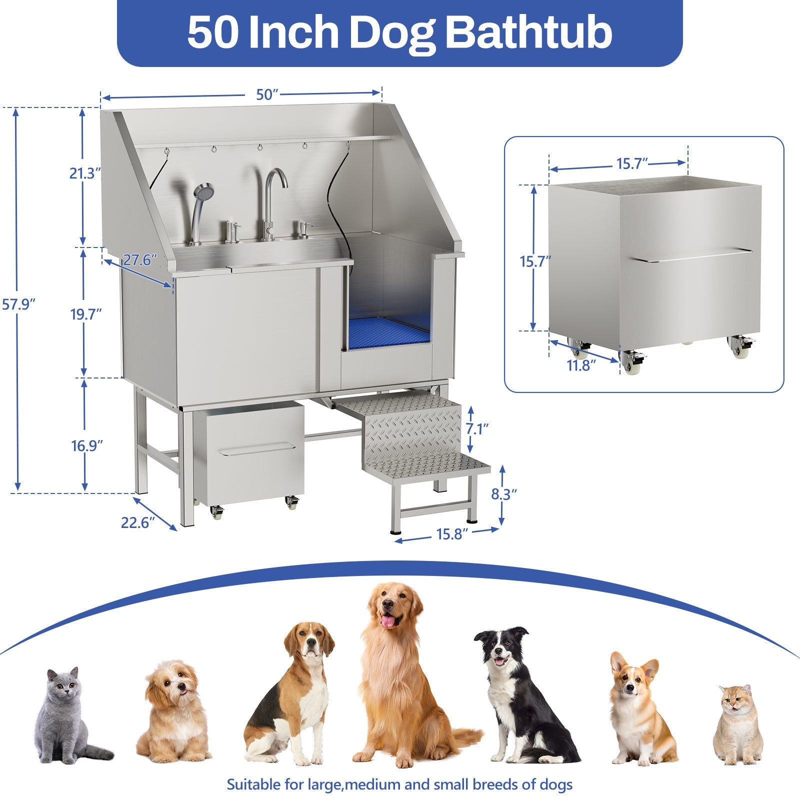 50in Stainless Steel Dog Washing Station
