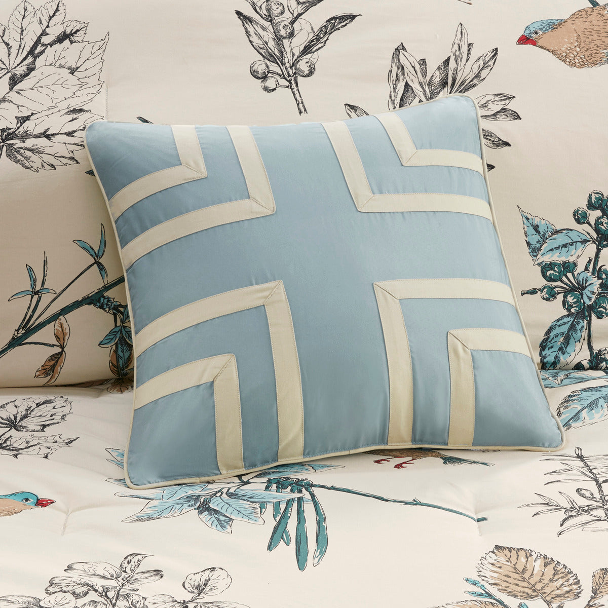 7 Piece Printed Cotton Twill Comforter Set - Khaki Cal King