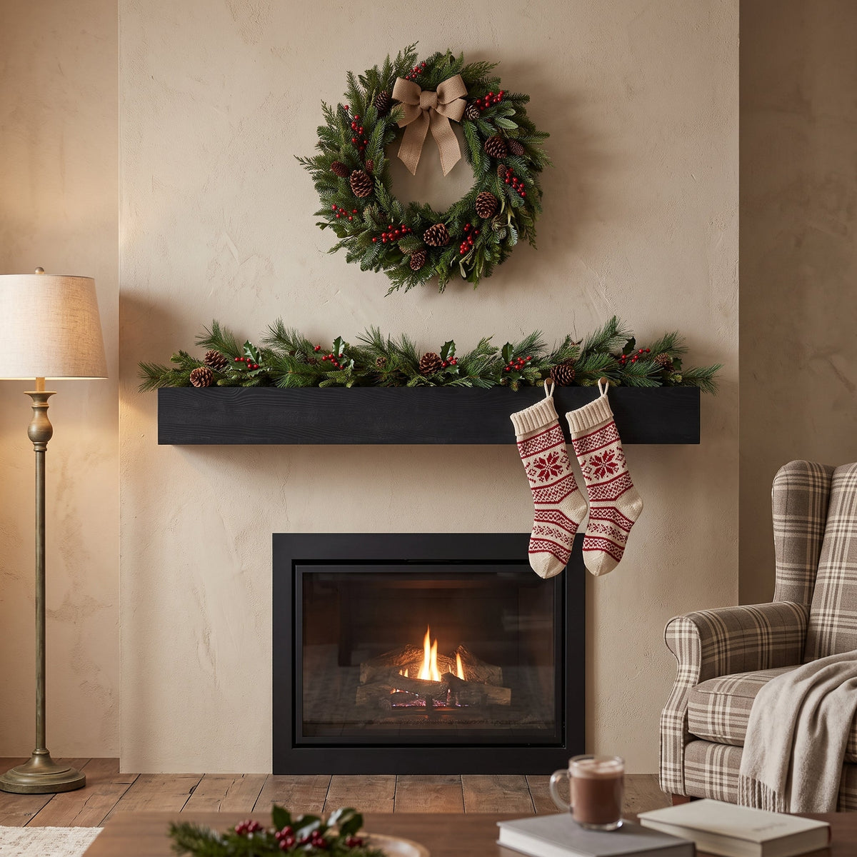 60'' Fireplace Mantel Pine Wood Wall-Mounted Shelf