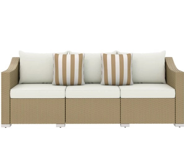 Outdoor Rattan Sofa with Cushions and Throw Pillows