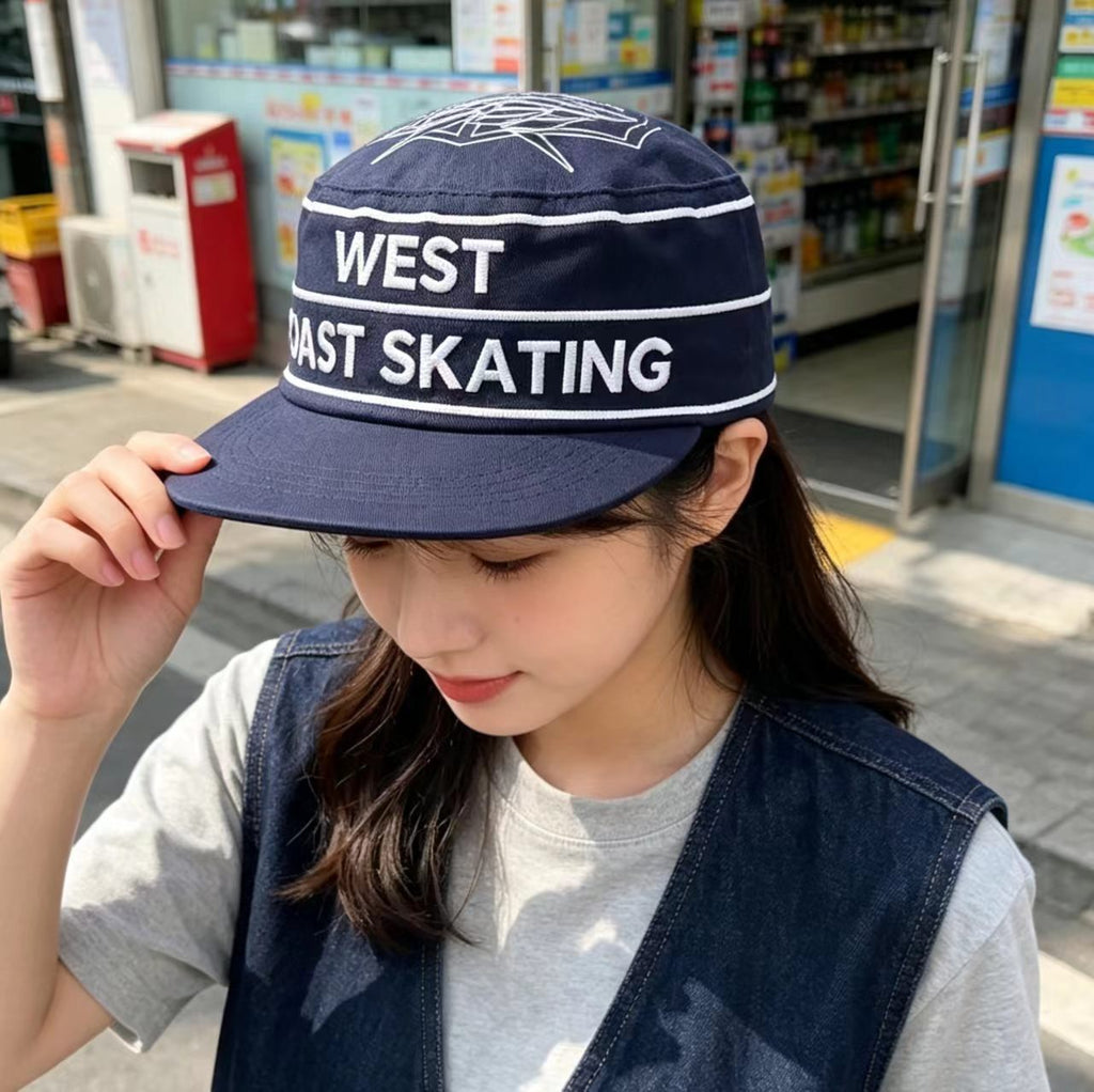 Street Hip-hop Style Letter Embroidery Flat Cap With Retro Color Contrast Hip-hop Stripes Flat Cap, Versatile Trendy Hat