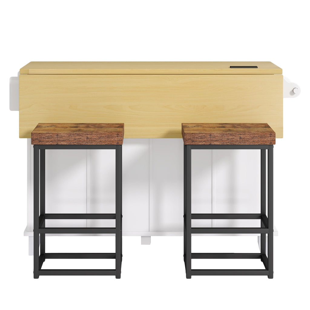 Topmax Farmhouse Kitchen Island with Drop Leaf and 2 Seatings