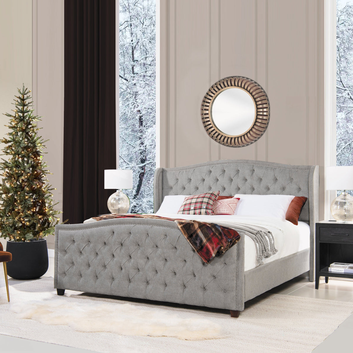 Marcella Upholstered Shelter Headboard Bed Set, King