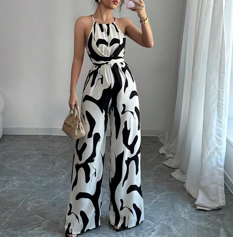 European And American Style Milk-Pattern Halter Neck Jumpsuit 2026 New Model Women's Tie-Back Open-Back Bodysuit