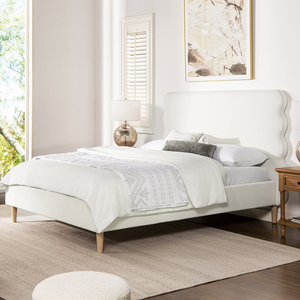 Stockholm Modern Wavy Headboard Platform Bed, Queen, Antique