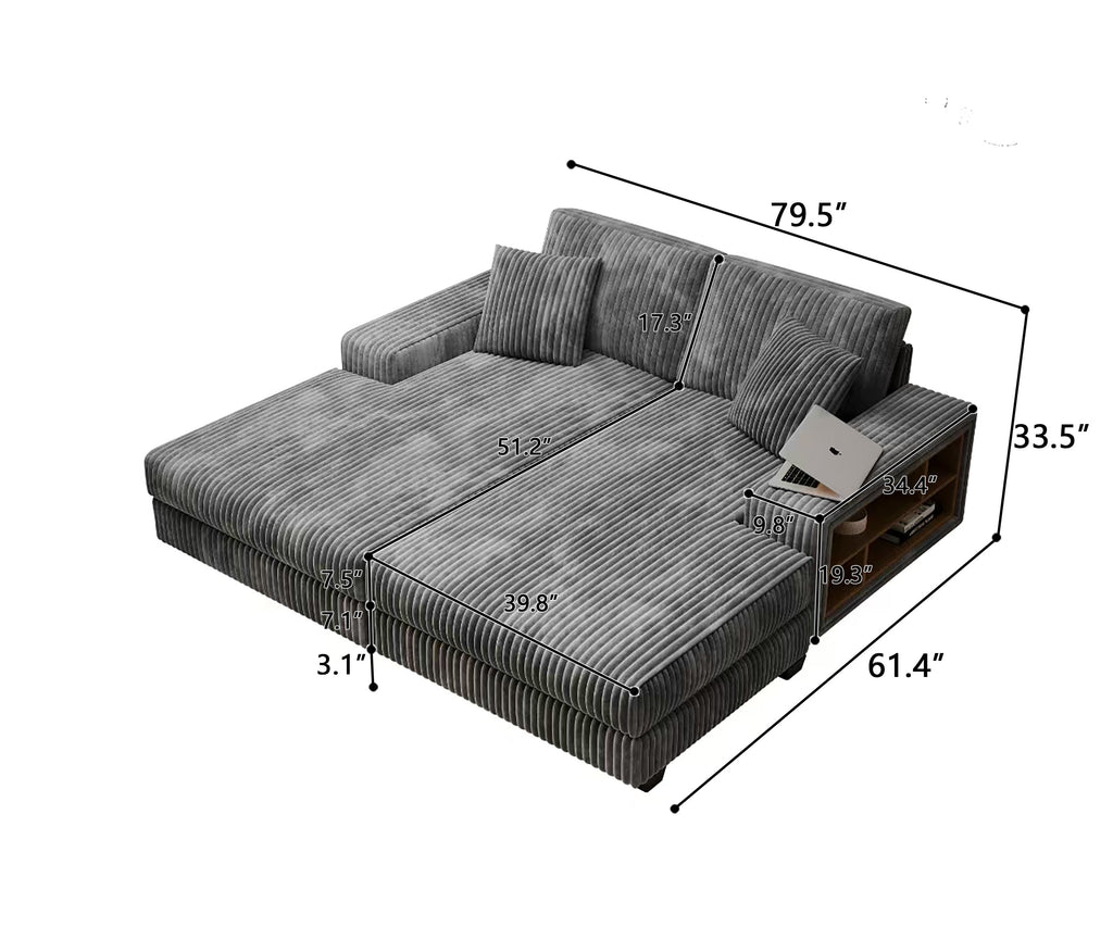 Convertible Combination Sofa in Corduroy Fabric