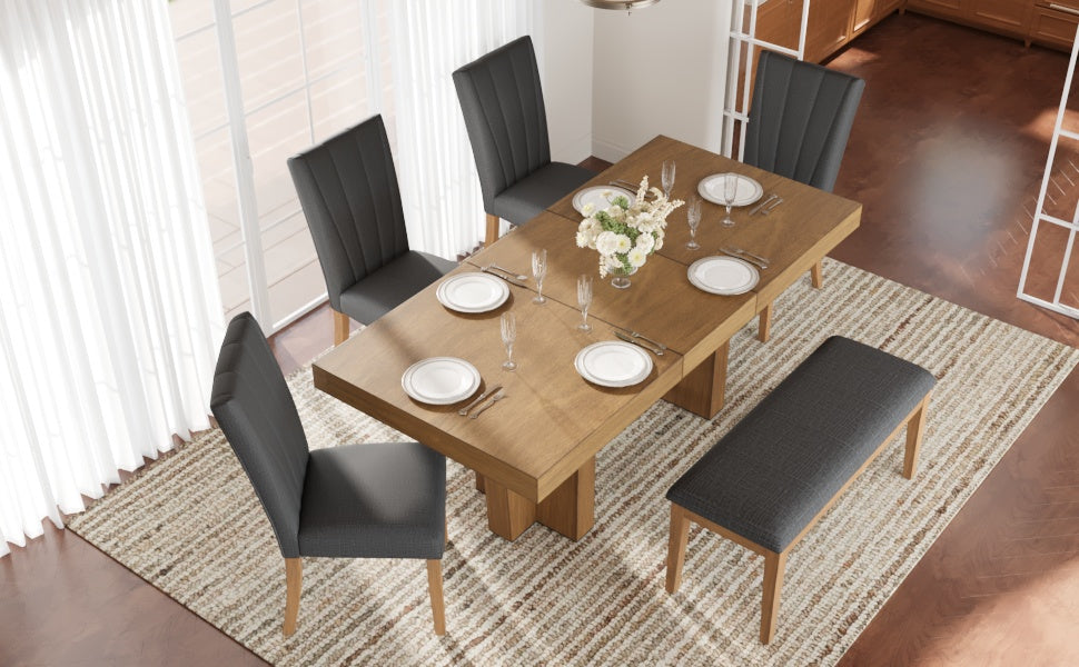 TOPMAX Farmhouse 78.1-Inch Extendable Wood Dining Table Set