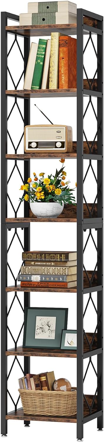 78.7" Extra Tall 7-Tier Rustic Bookshelf