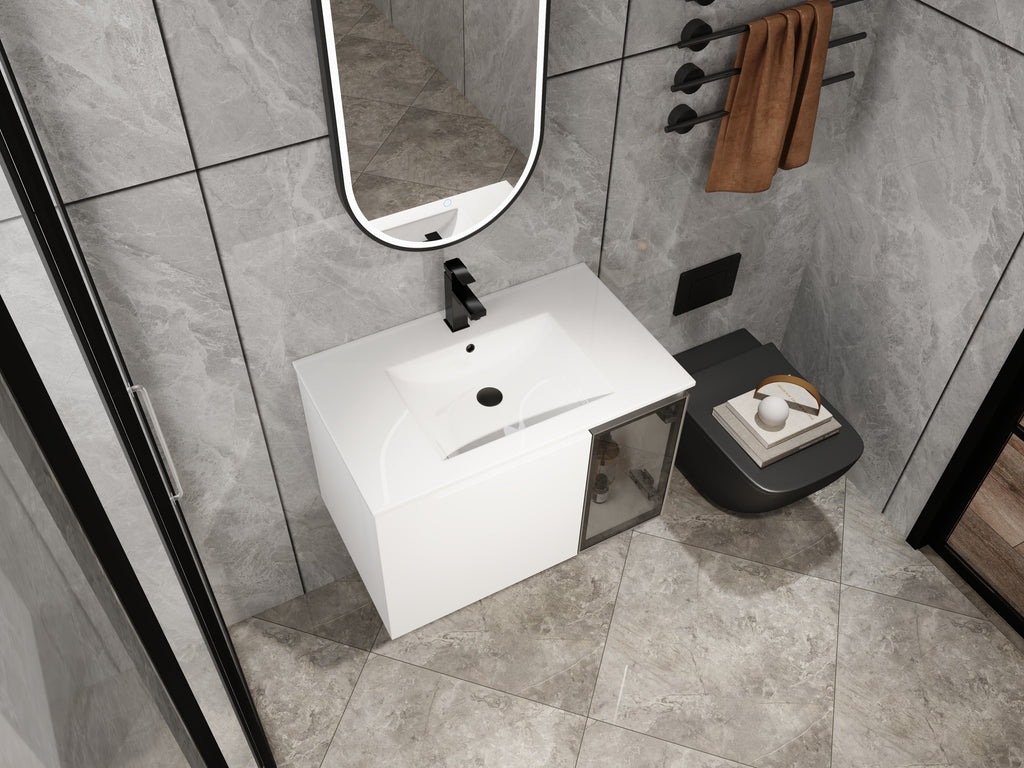30" Wall-Mounted Bathroom Vanity With Ceramic Sink