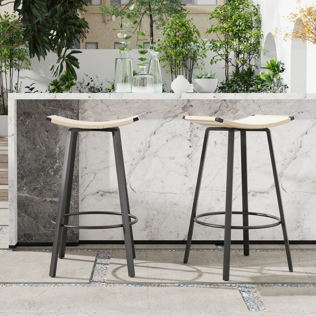 Backless Handwoven Kitchen Dining Bar Stools Set of 2
