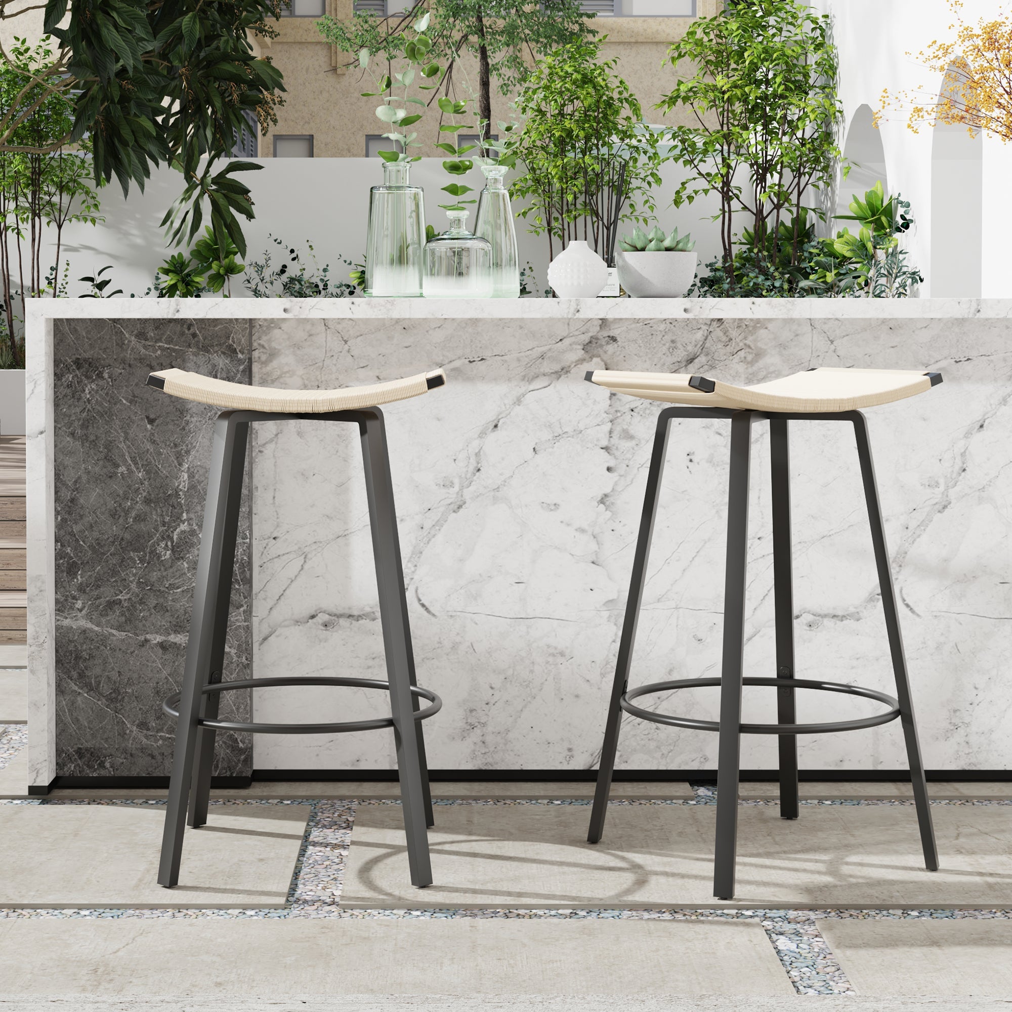 Backless Handwoven Kitchen Dining Bar Stools Set of 2