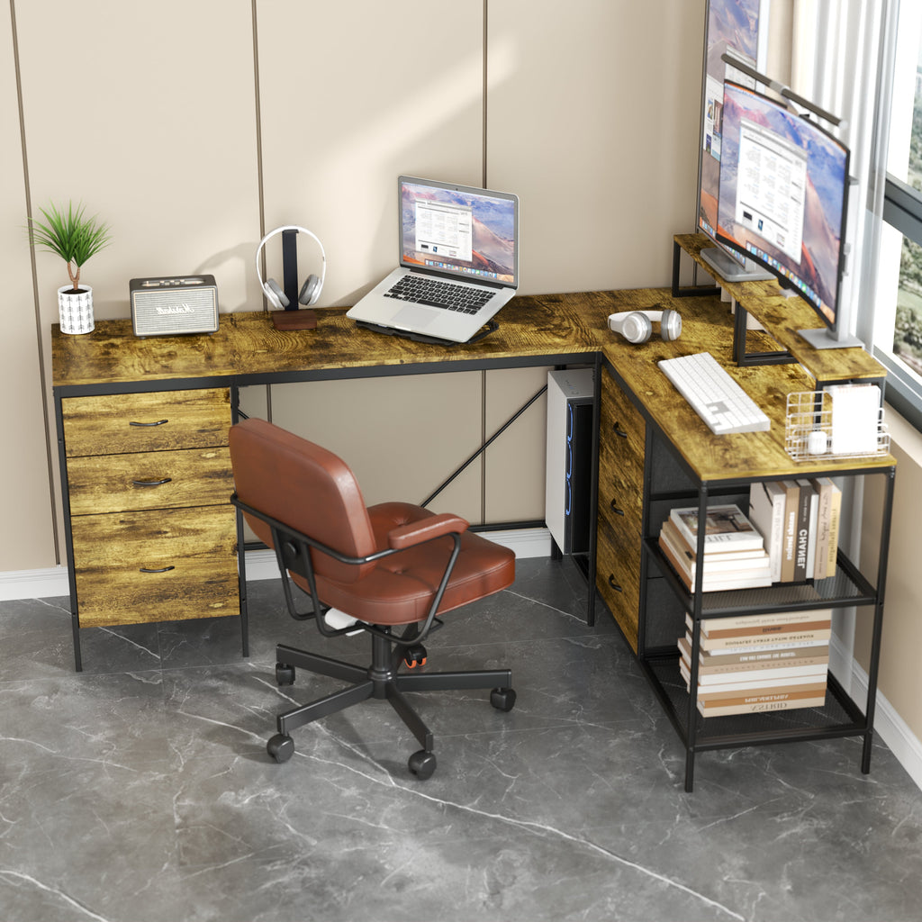 114" L-Shaped Desk with Power Hub, Industrial Design