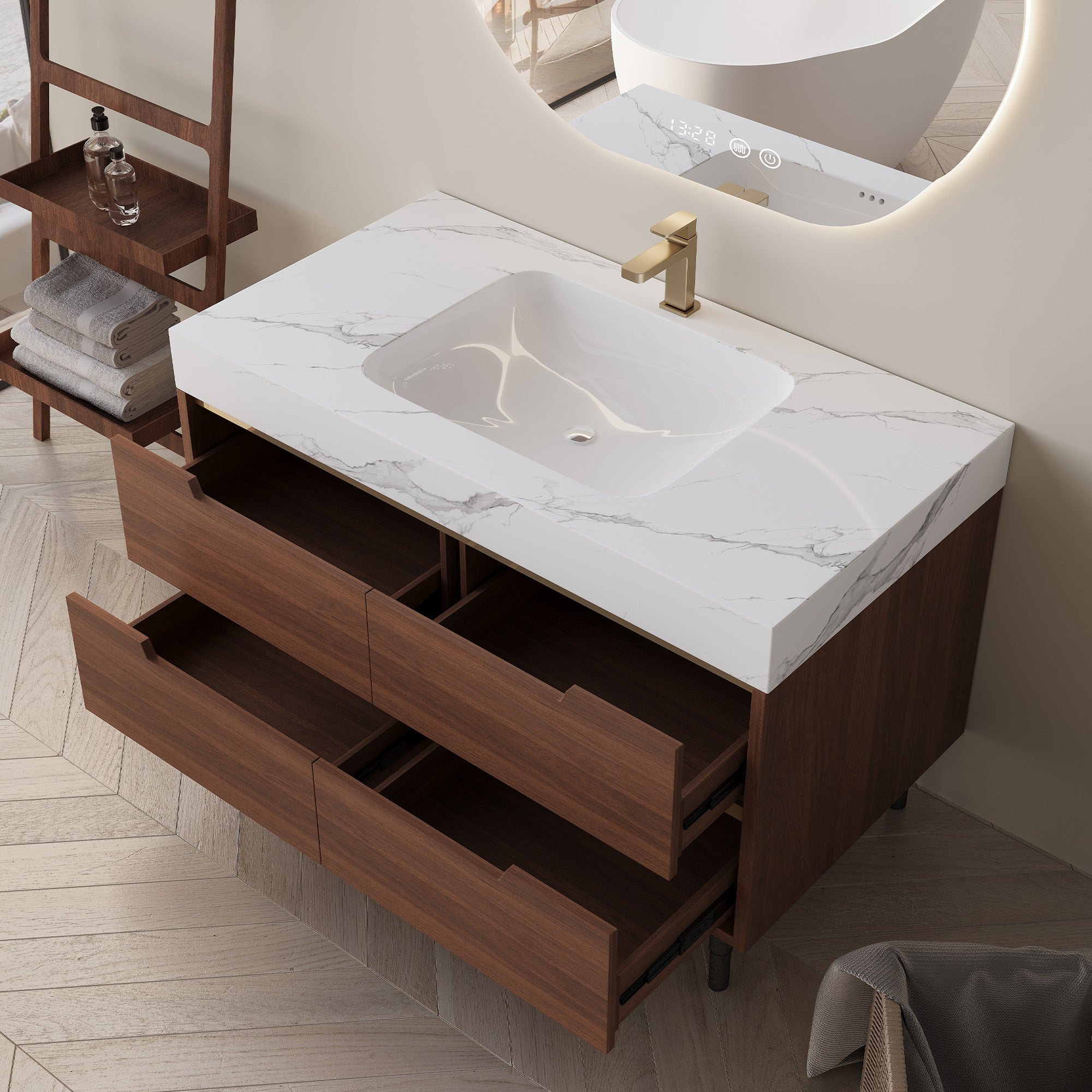 35.4" Farmhouse Free-standing Sintered Stone Bathroom Vanity