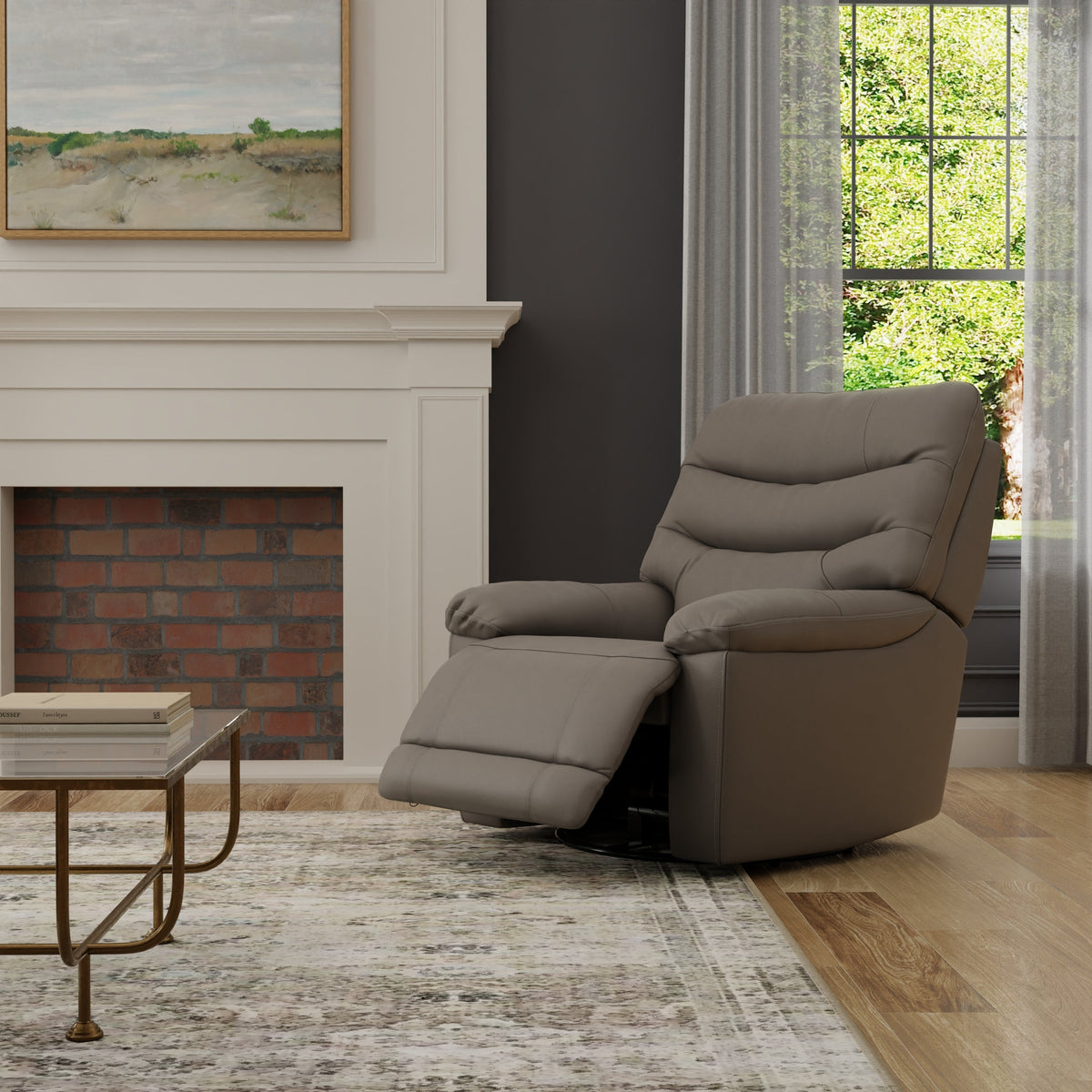 Global Home Swivel Glider Recliner with Manual Footrest In Oslo Sky