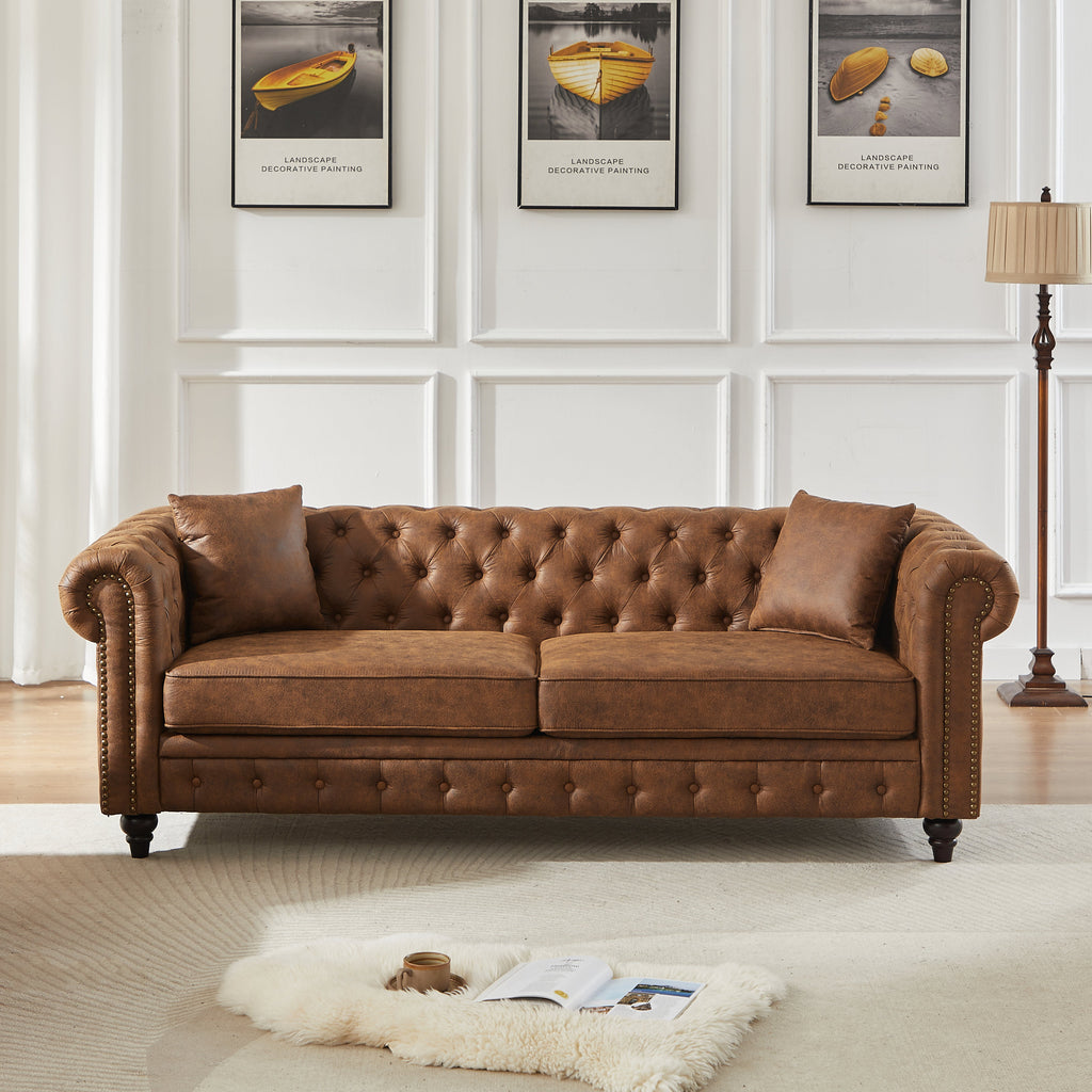 FX 85.5" Living Room Chesterfield Sofa with Rolled Arms