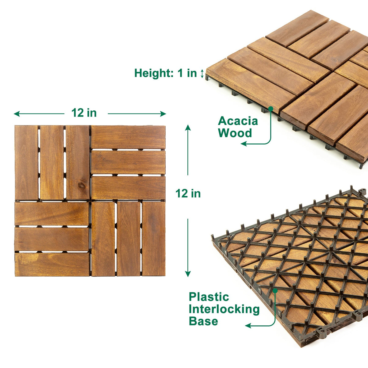 12 in. x 12 in. Acacia 12 Slats Checker Deck Tiles – 30 Pieces