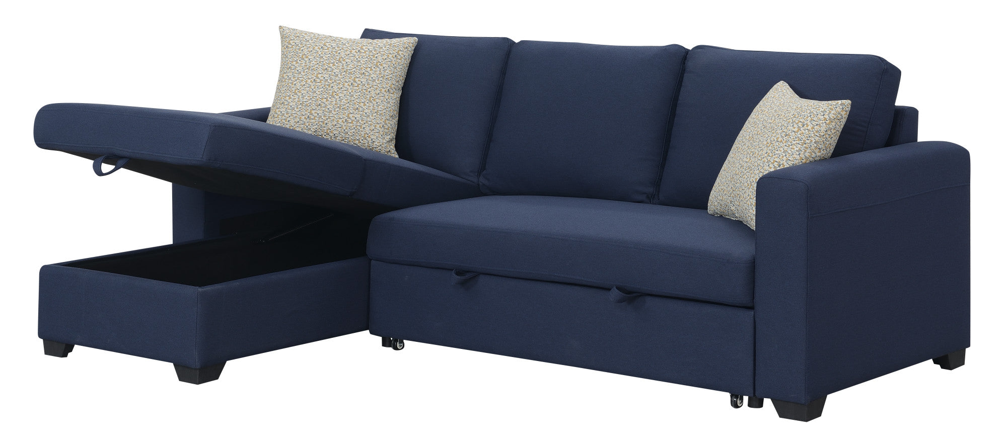 Navy Reversible Sectional with Pop-Up Sleeper and Storage Chaise