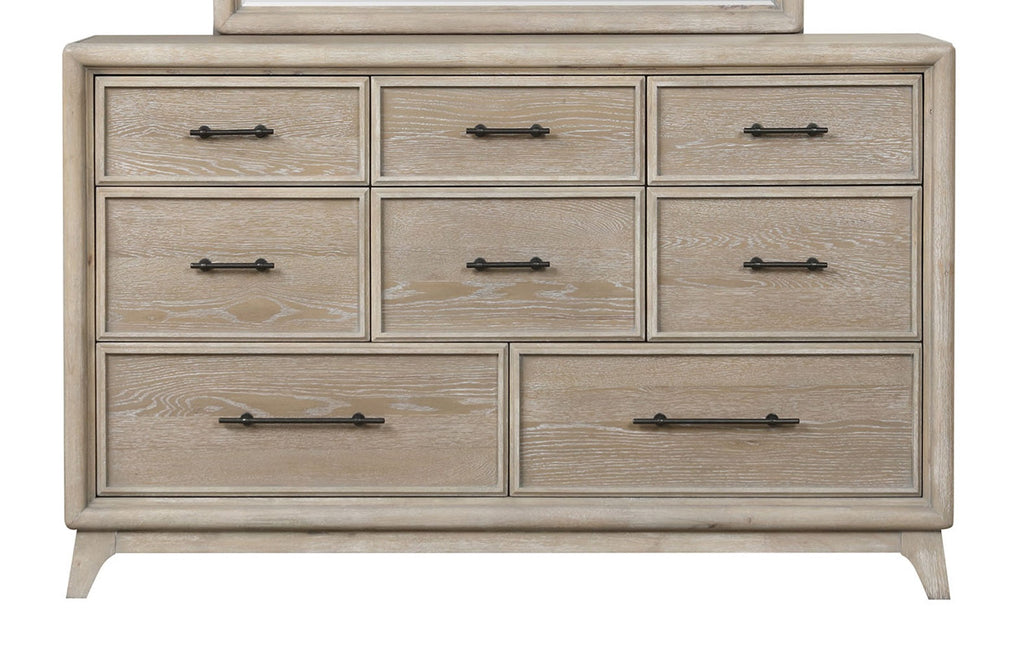 Oak Finish Eight Drawers Dresser With Mirror