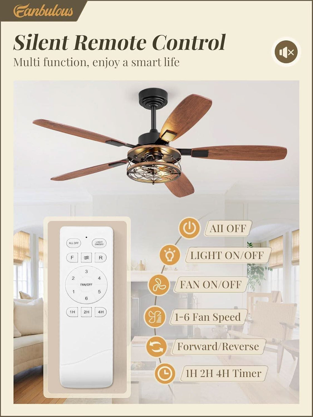 52 Inch Black Farmhouse Ceiling Fan With Light And Remote