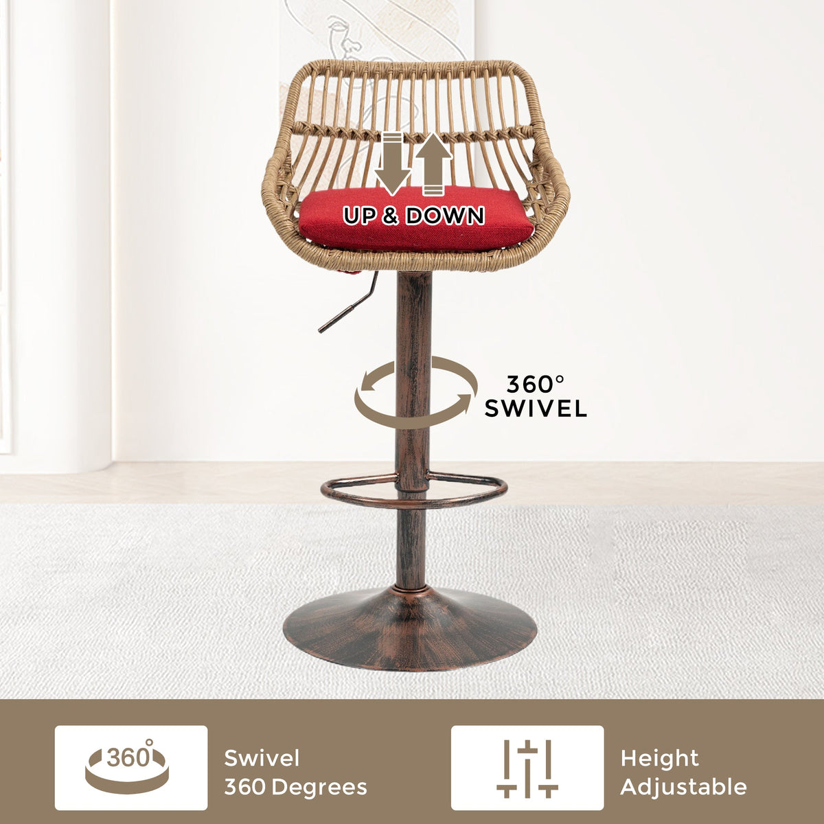 Modern Swivel Bar Stools Set of 2 Adjustable Counter Height Chairs