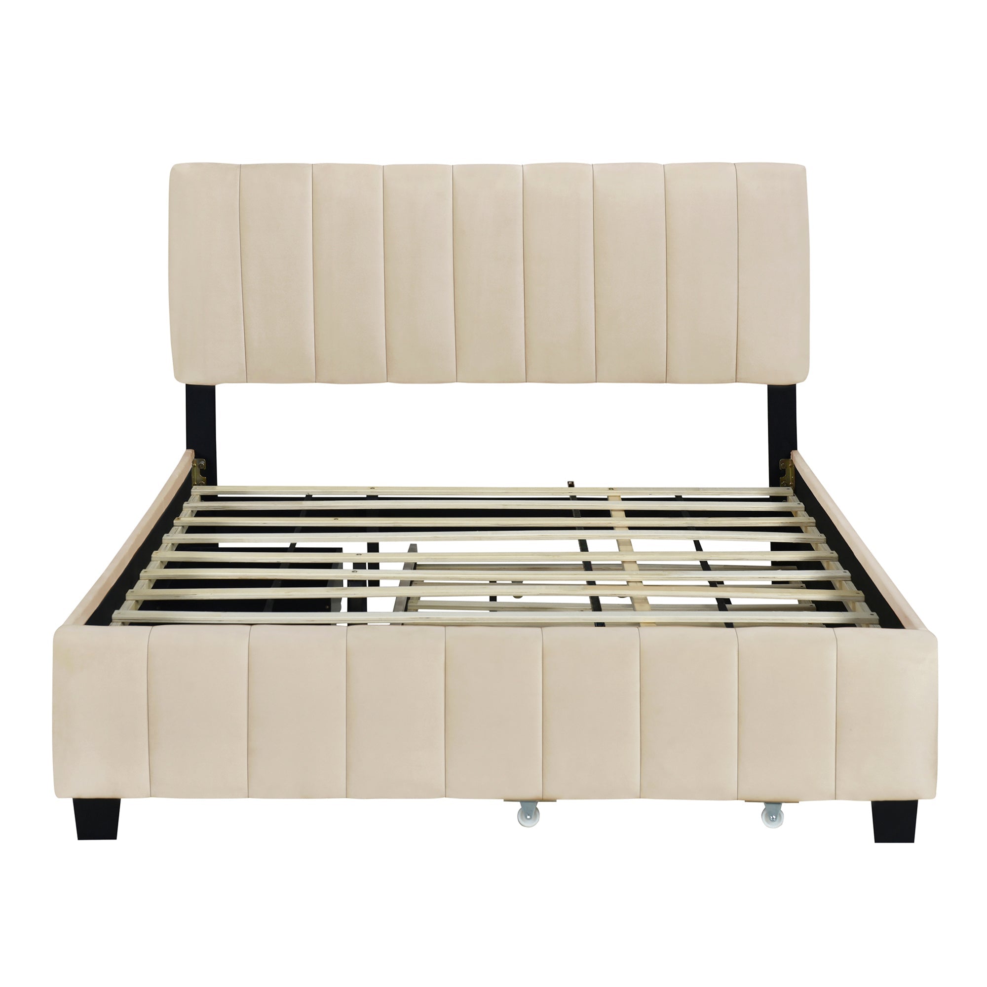 Queen Size Velvet Upholstered Platform Bed with 2 Drawers and Trundle