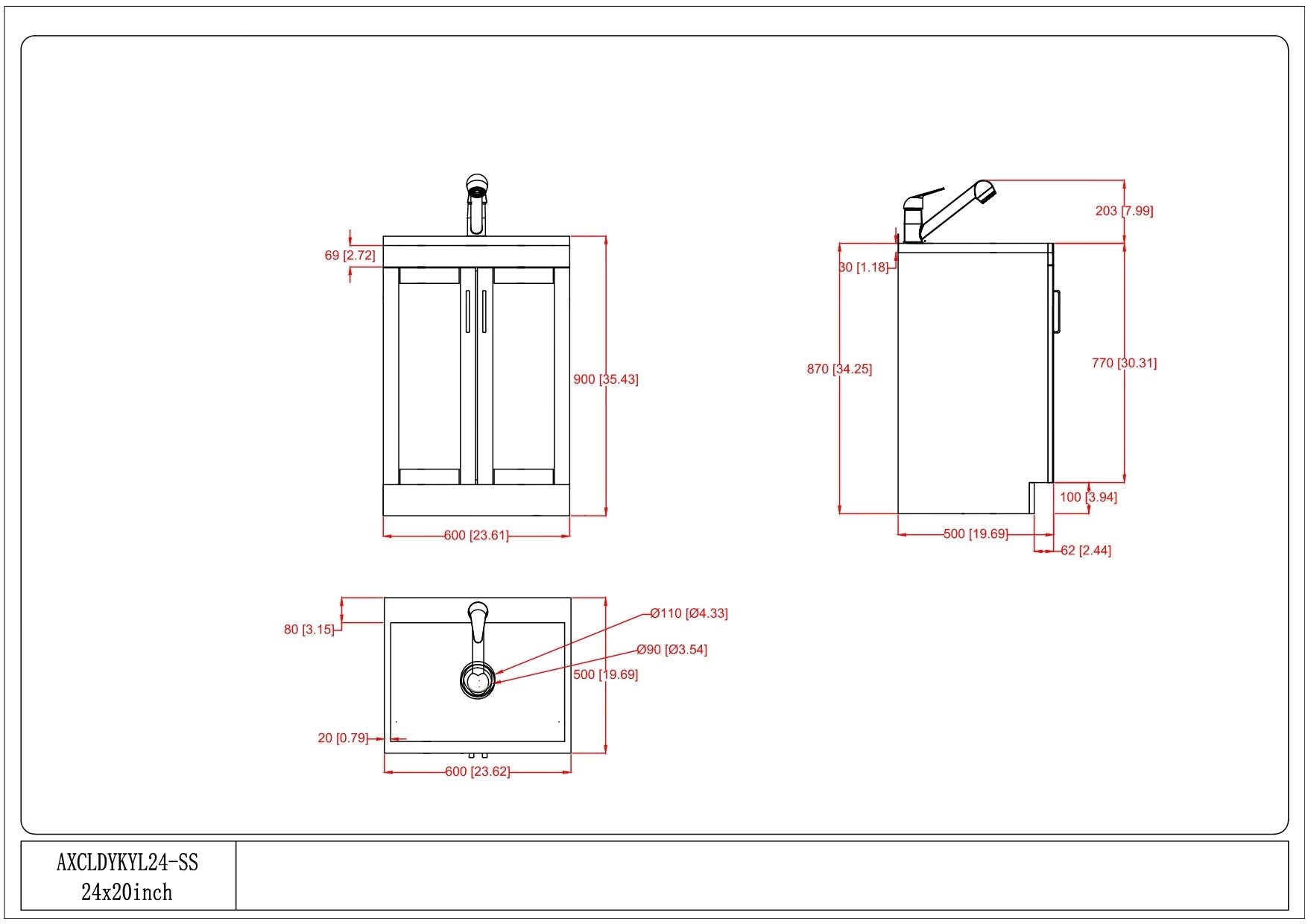 Kyle 24" Laundry Cabinet with Faucet and Stainless Steel Sink