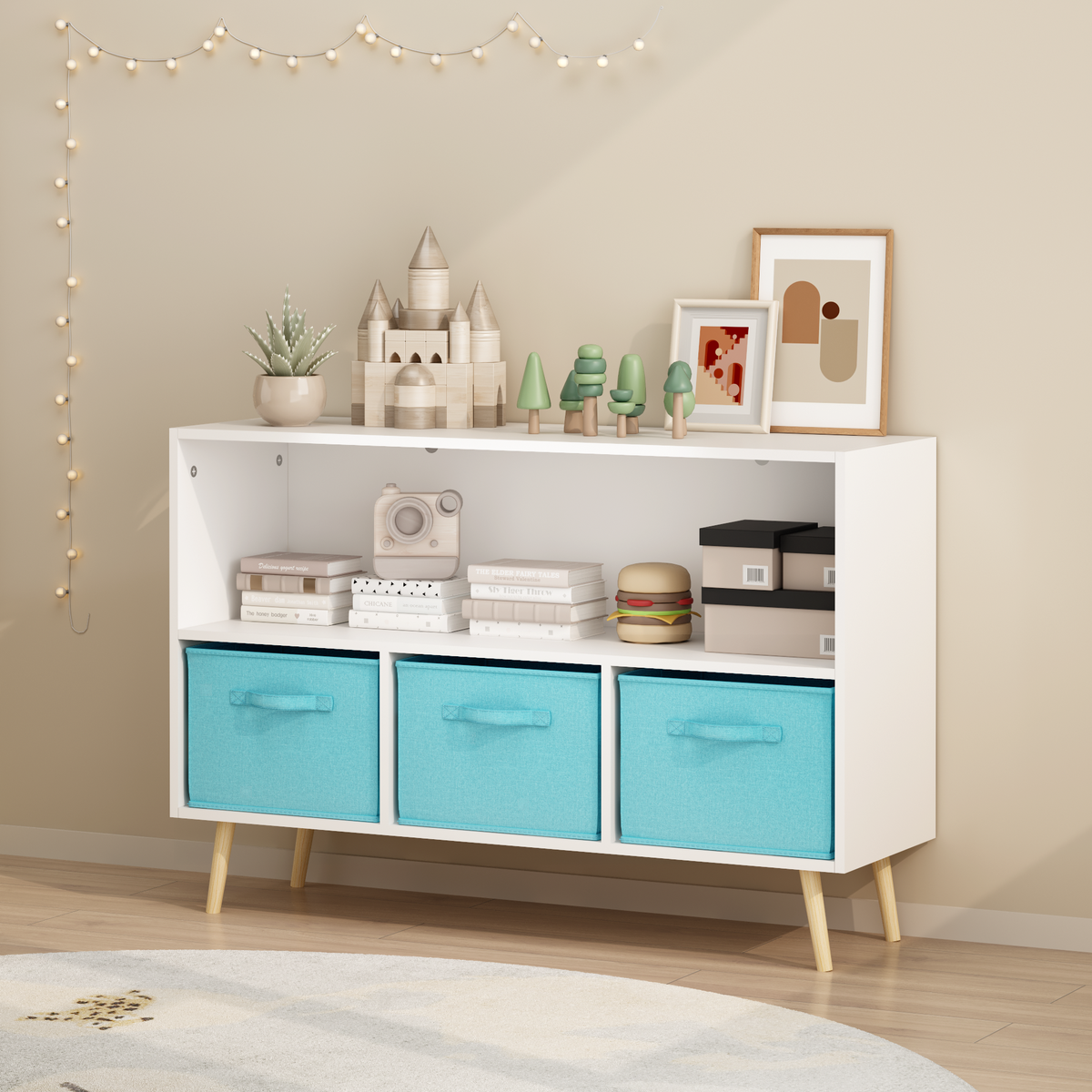 Kids Bookcase with Collapsible Fabric Drawers