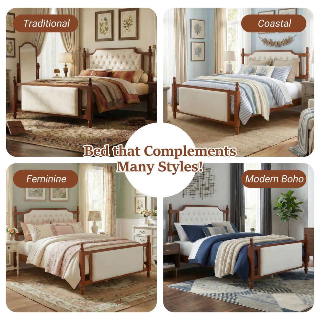 Queen Size Upholstered Platform Bed with Button Tufted Headboard