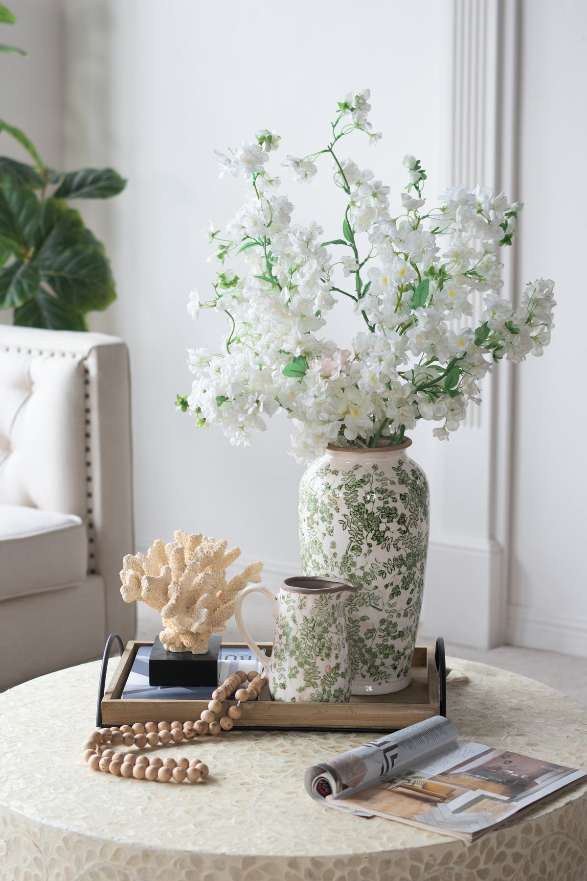 Ceramic Accent Vase With Floral Patterns