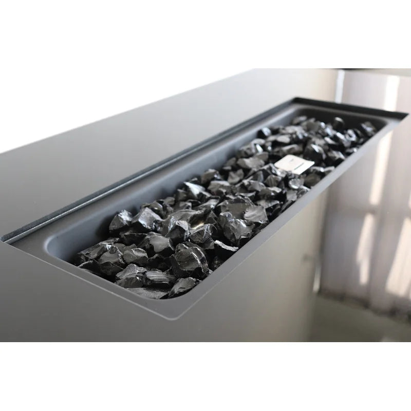42" Smoked Glass Metal Rectangle Fire Pit (Black)