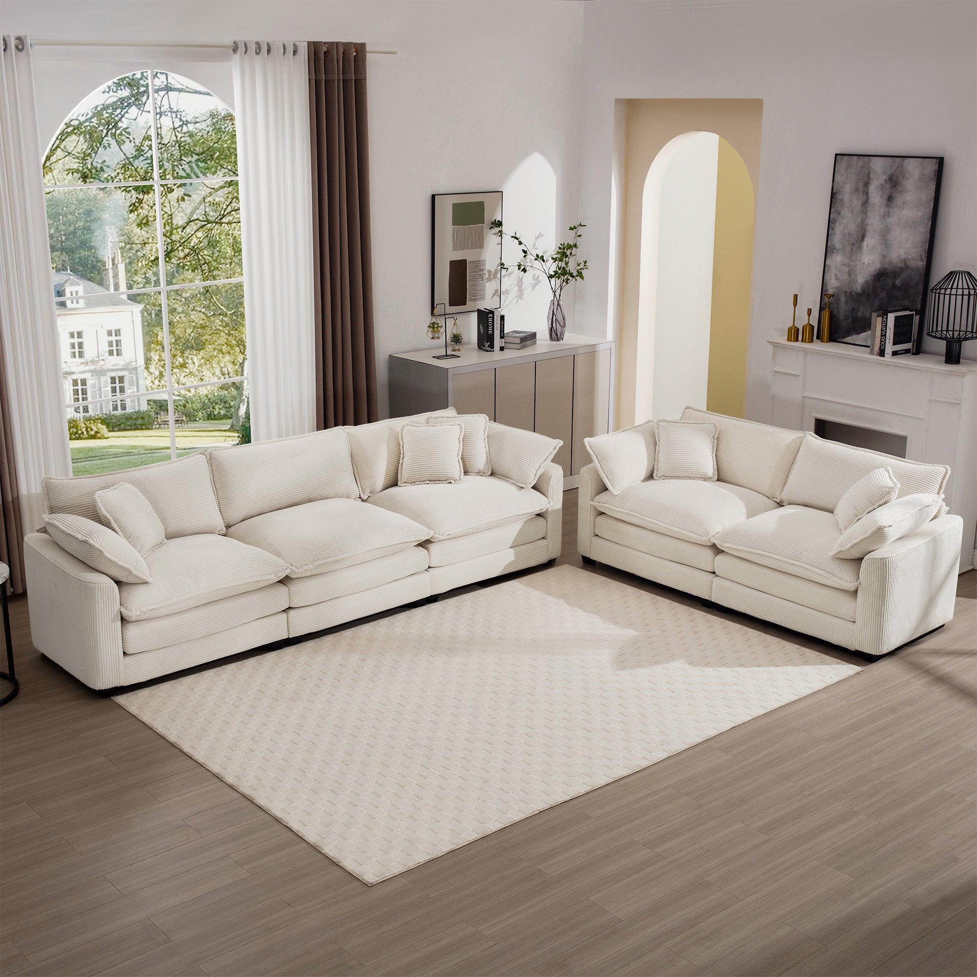 Modern Fabric Living Room Sofa Set - 2 Sofas