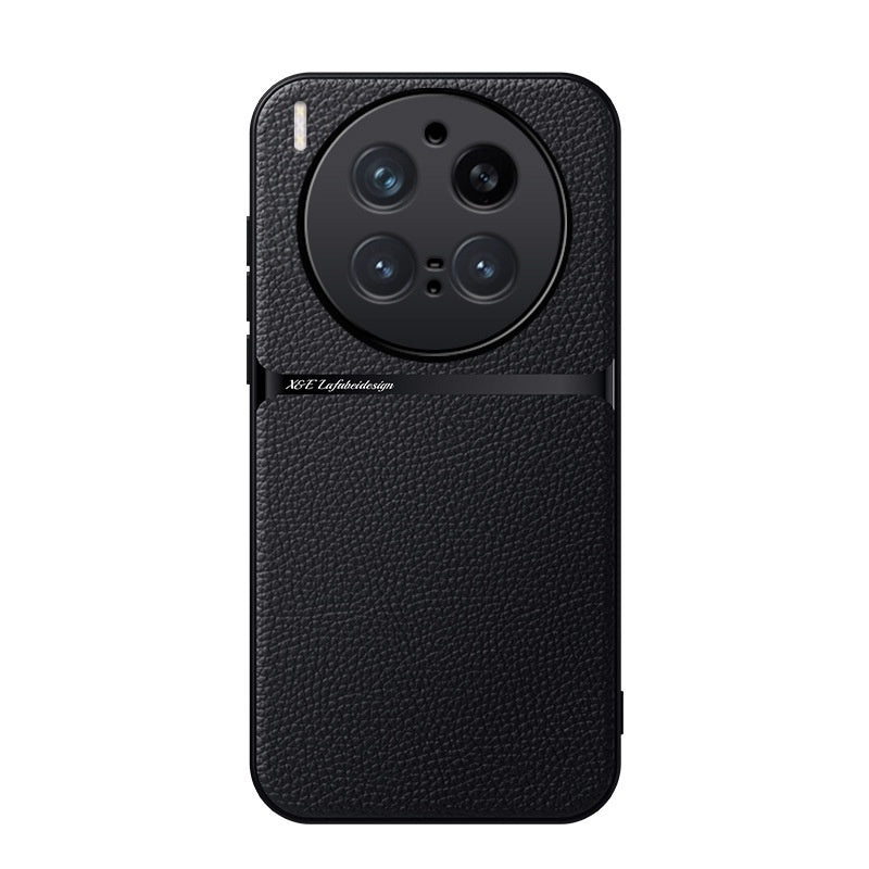 Light Luxury Leather-Grain Magnetic Car Mount Lens-Cover Full-Body Drop-Resistant Protective Case