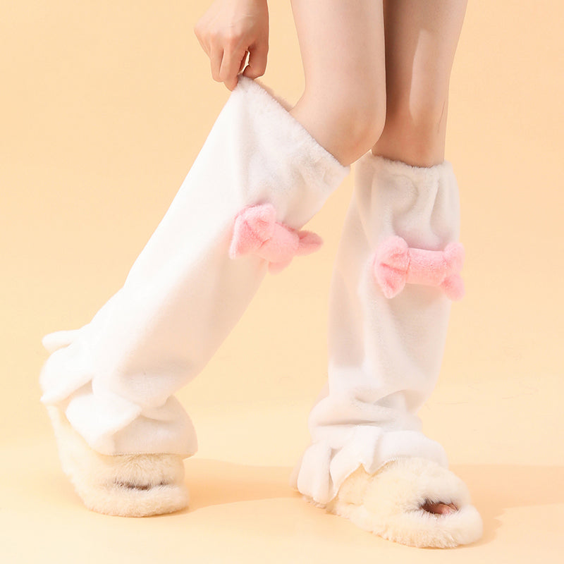 Kawaii Lolita Fuzzy Fluffy Socks With Bow Cartoon Cosplay Leg Warmer Over The Knee Women Girls For Party Clubwear Daily