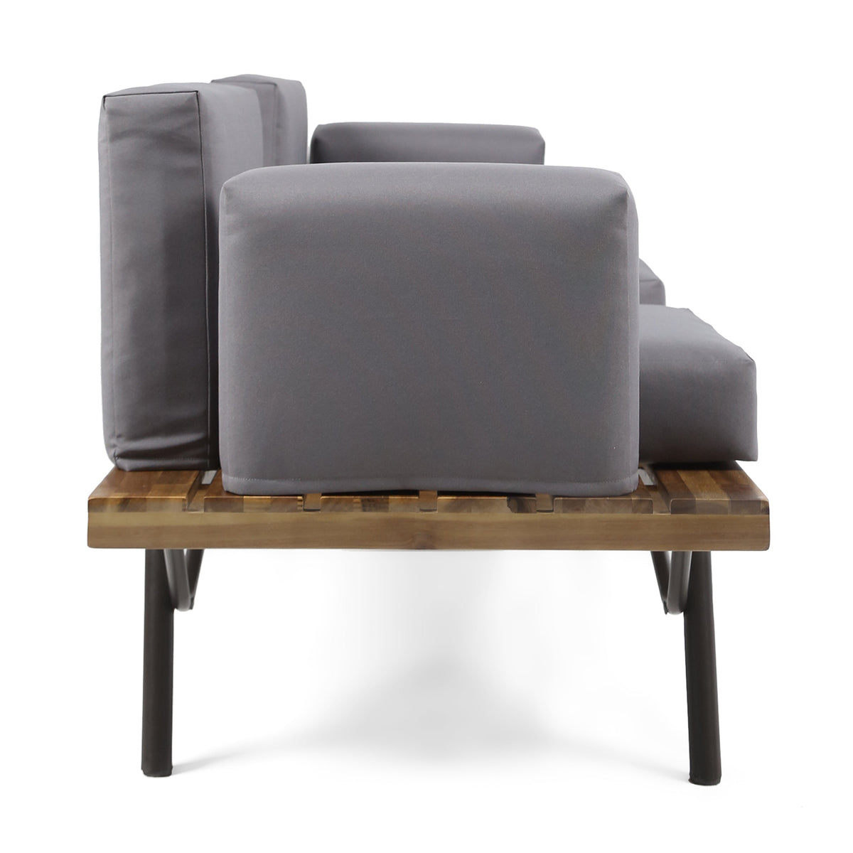 Outdoor Acacia Wood 2 Seater Sofa with Metal Legs
