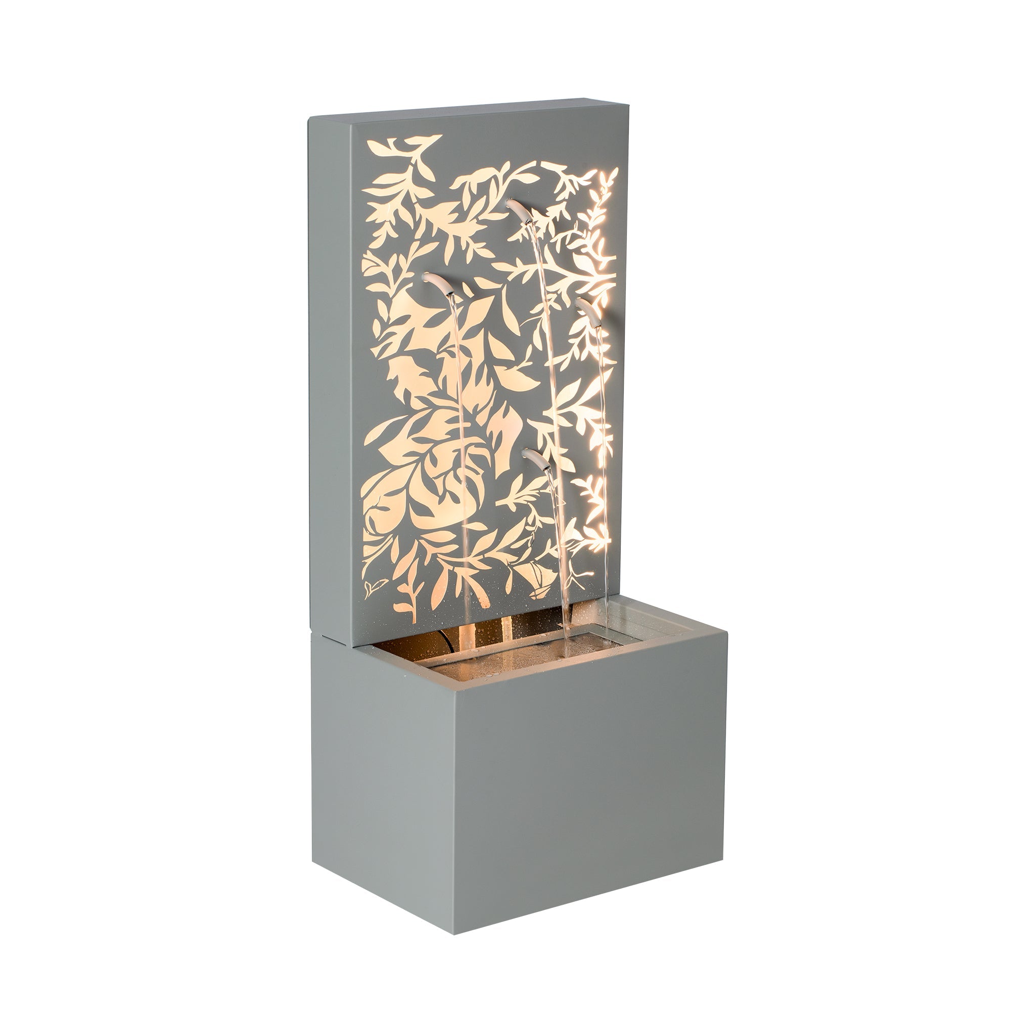 Light Gray Metal Leaf Cutout Water Wall Fountain