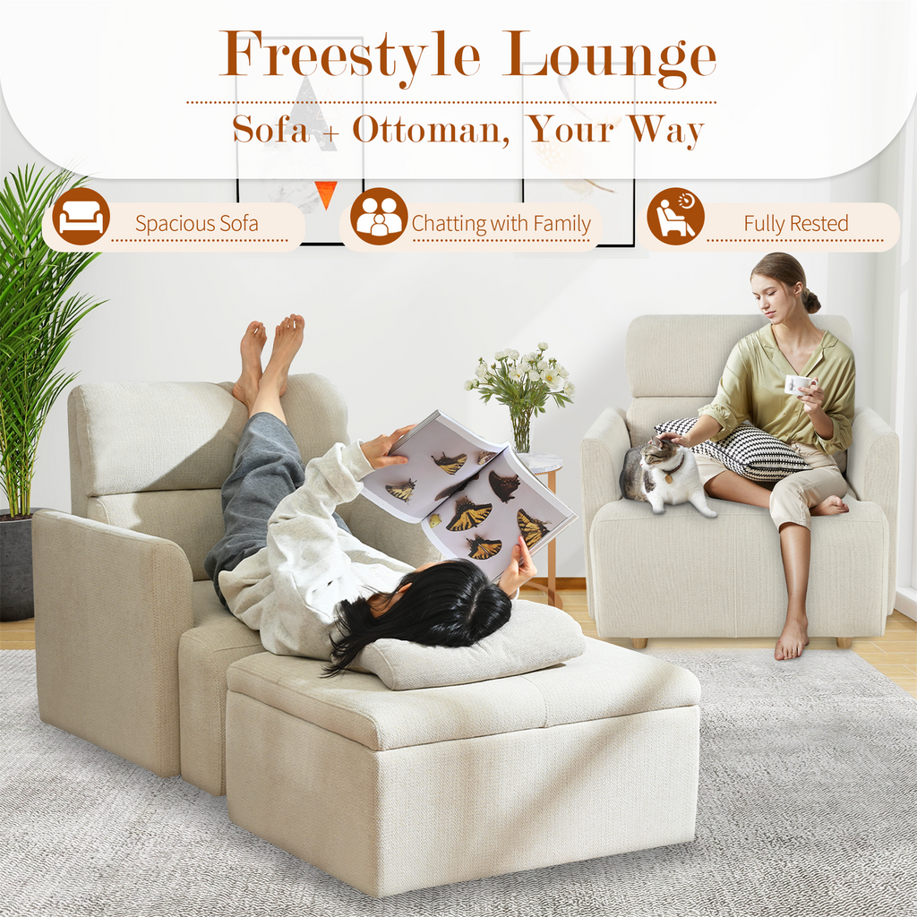 Oversized Chair with Storage Ottoman - Modern Living Room Accent