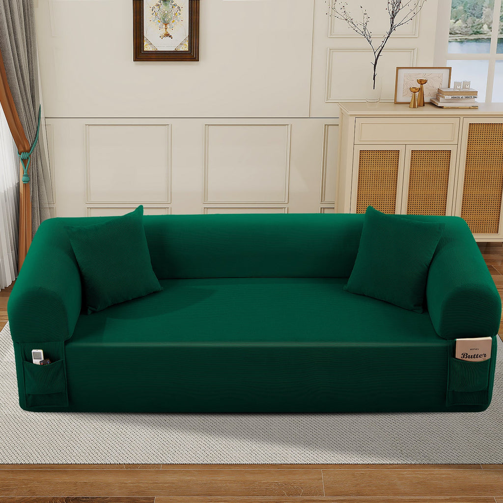 Spring Sofa with High-Quality Fabric, Pillows & Storage - Green