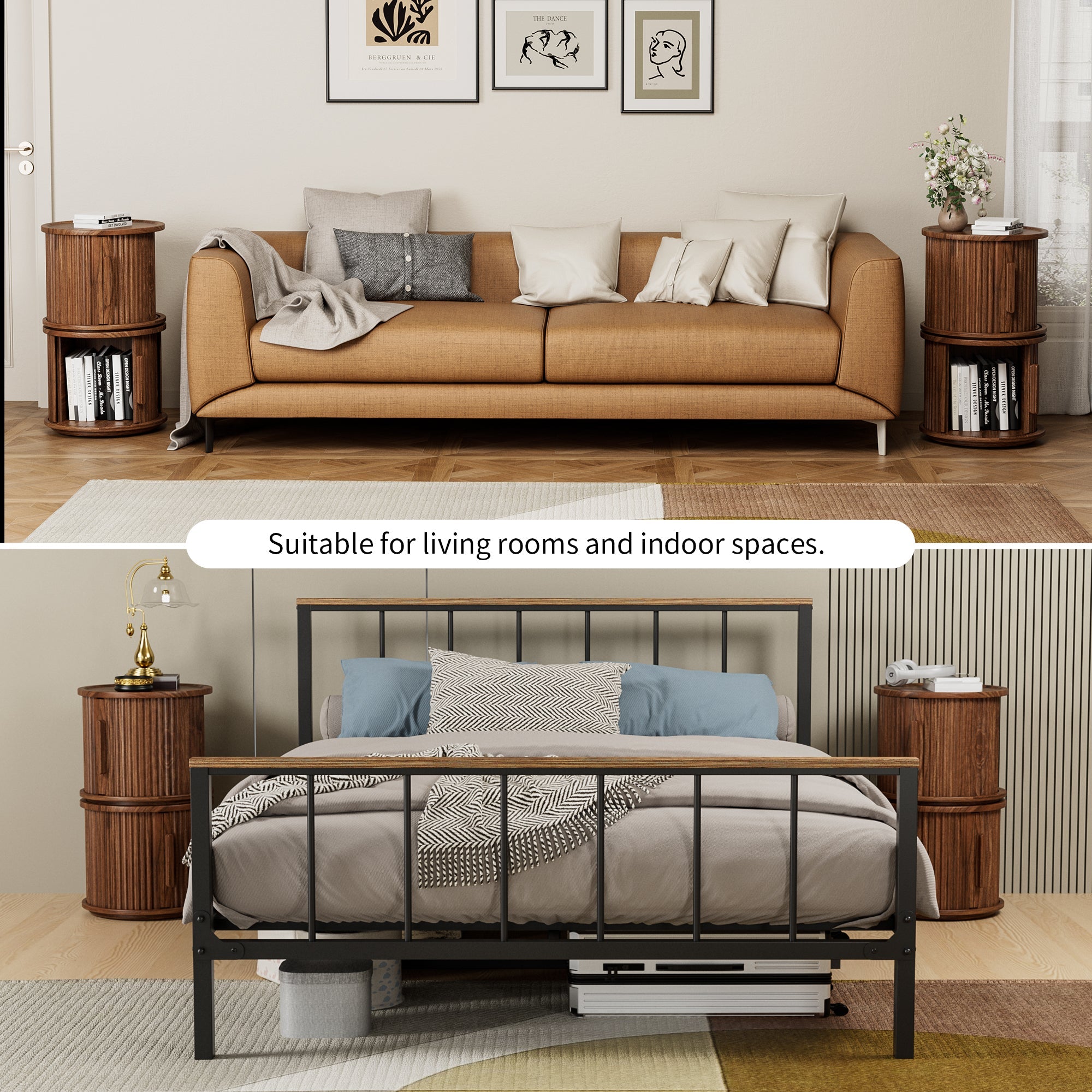 4-Piece Round Coffee Table Set with Sliding Door Storage