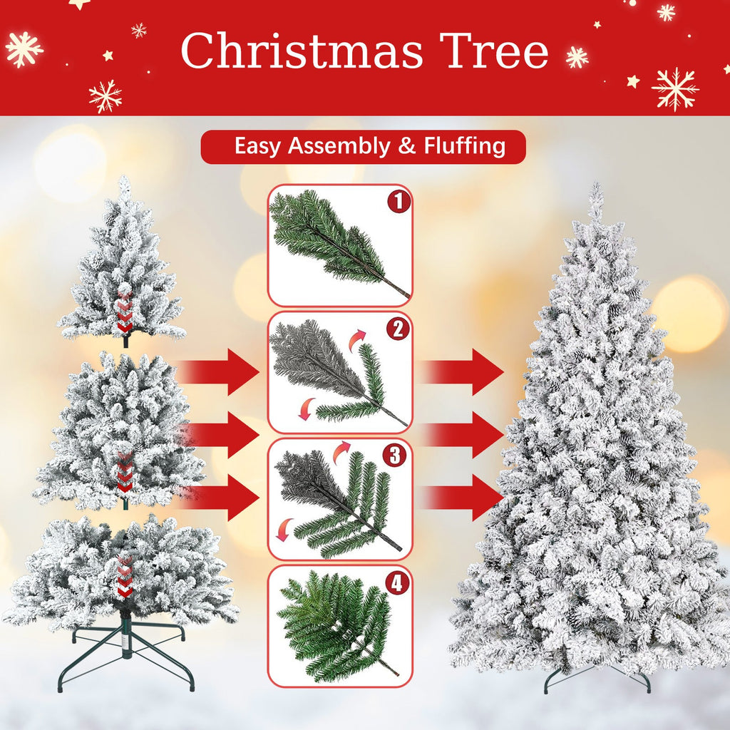 4FT Flocked Christmas Tree with Pine Cones