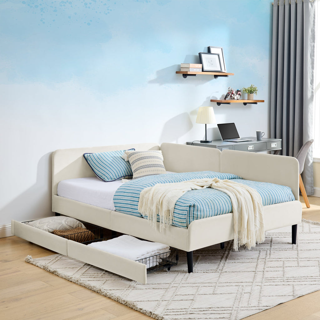 Full Size Upholstered Platform Bed Frame with 2 Storage Drawers