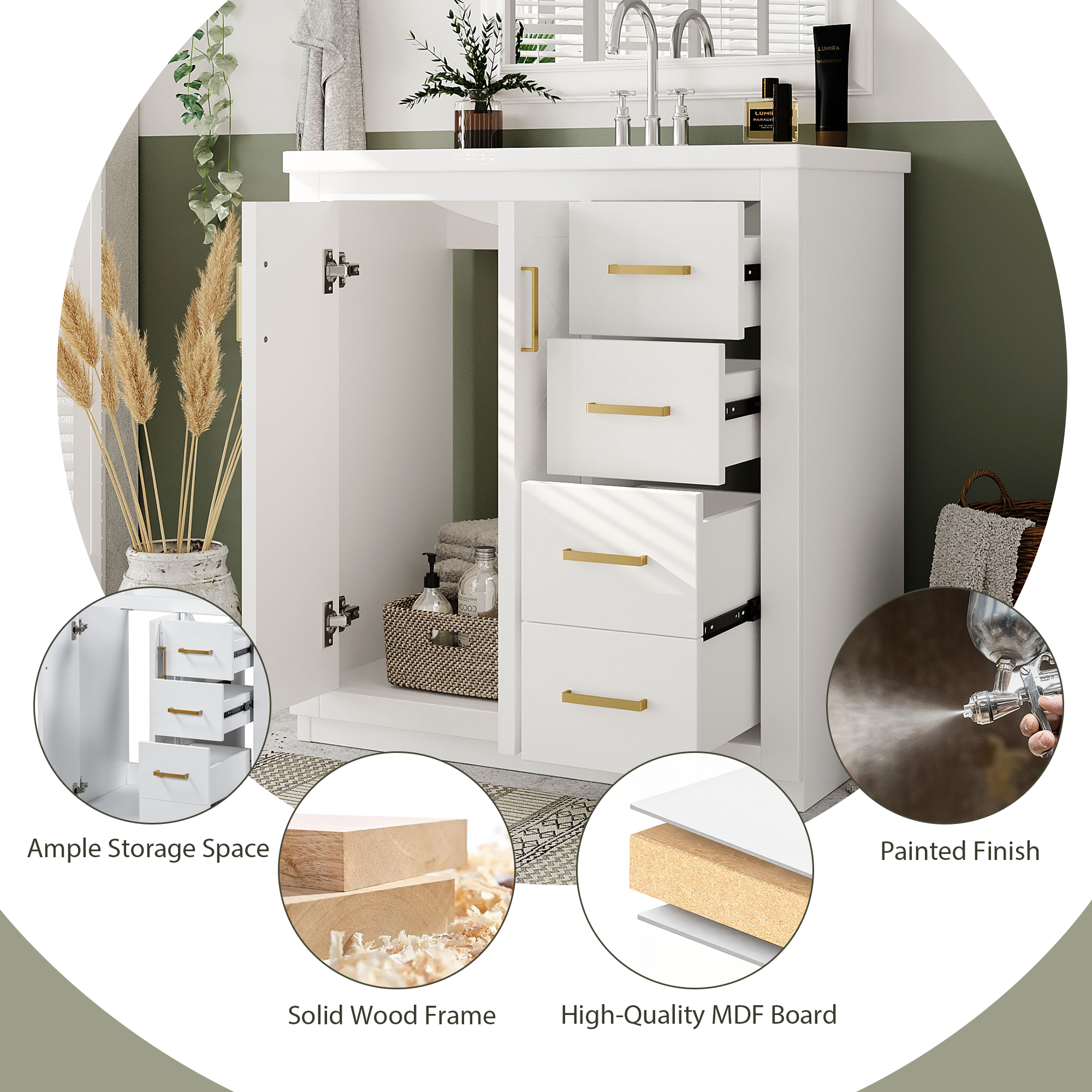 30'' Bathroom Vanity with Ceramic Sink Combo