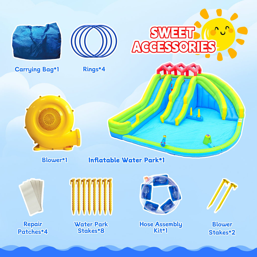 7 in 1 Inflatable Water Park with Three Slides